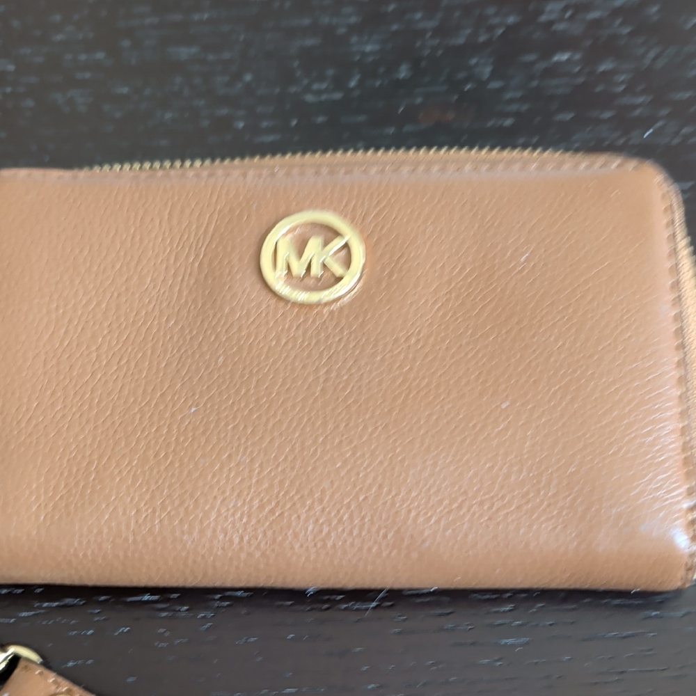 Michael Kors Brown Zip-Around Leather Wallet with Gold Logo